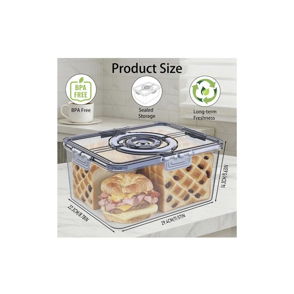 Large Airtight Bread Box w/ Lid & Handle Bread Storage Container Kitchen Counter